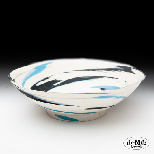 Agateware (Swirlware) Bowl in Blue & White (25 cm)