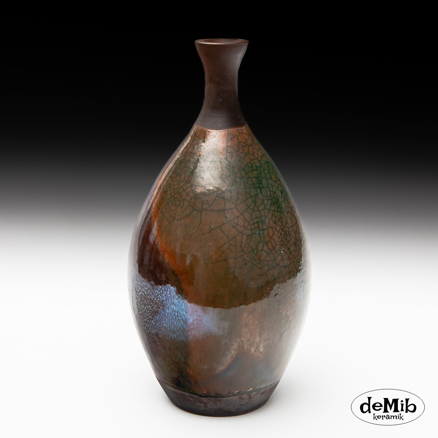 Dark Raku Fired Vase with Crackles (27 cm)