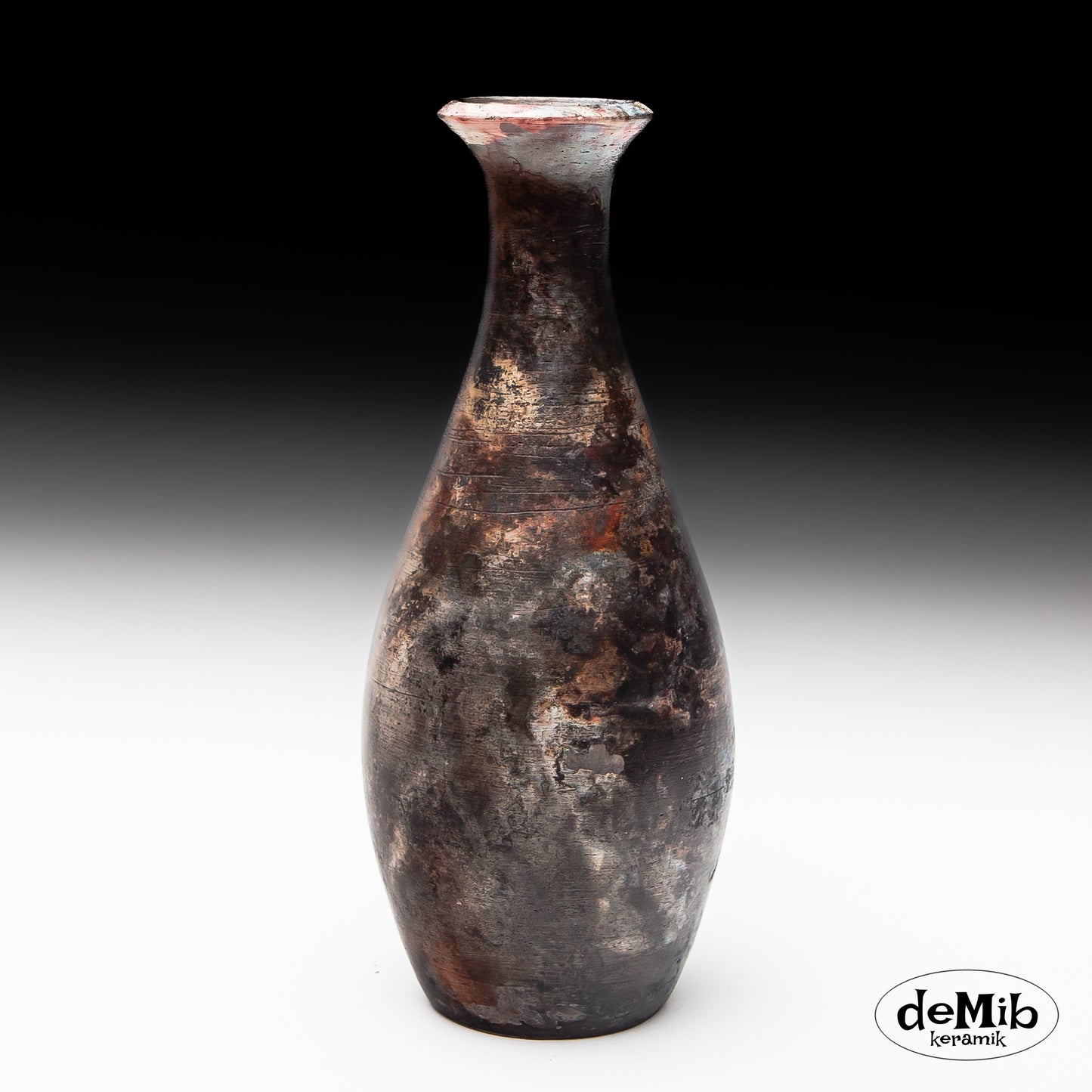 Tall Dark Pitfired Flower Vase (31 cm)