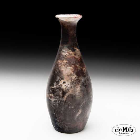 Tall Dark Pitfired Flower Vase (31 cm)